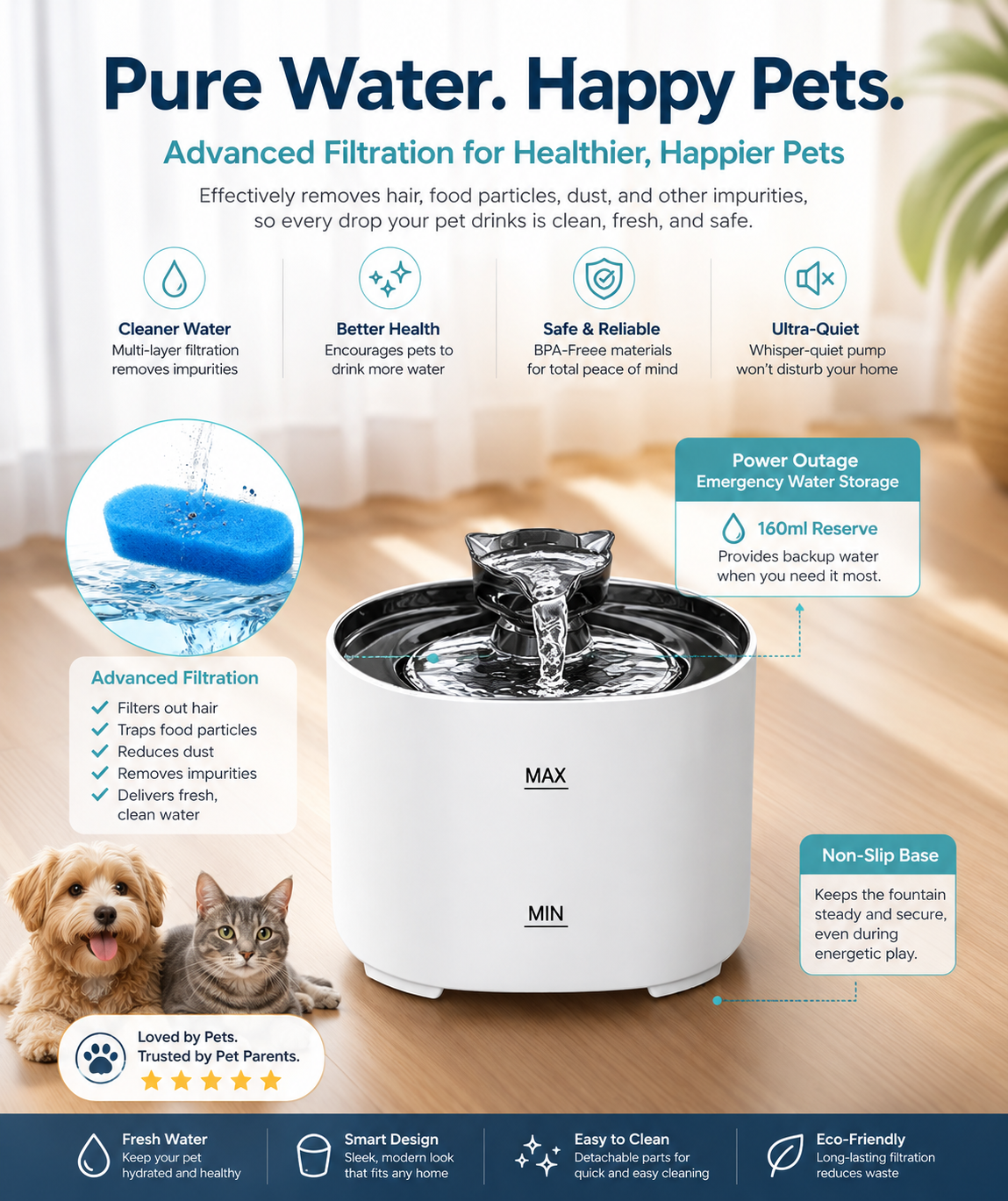 Fontaine à Eau Silencieuse Câlino – Hydratation Fraîche pour Chat