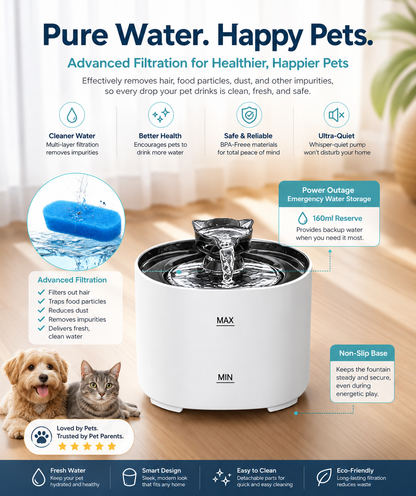 Fontaine à Eau Silencieuse Câlino – Hydratation Fraîche pour Chat
