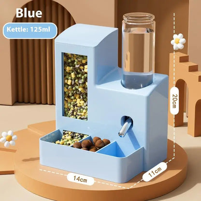 【E】2-In-1 Automatic Hamster Automatic Feeder Water Dispenser Multi-Functional Small Pets Drinking and Feeding Food Container